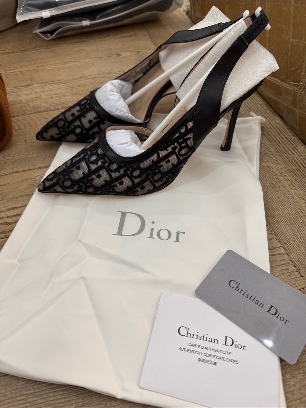 CD  Black Logo Mesh Slingback Heels